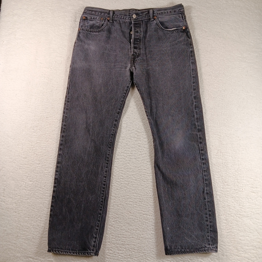 Levis 501 Jeans Mens 36x32 (34x30) Black Denim Straight Leg Button Fly Cowboy